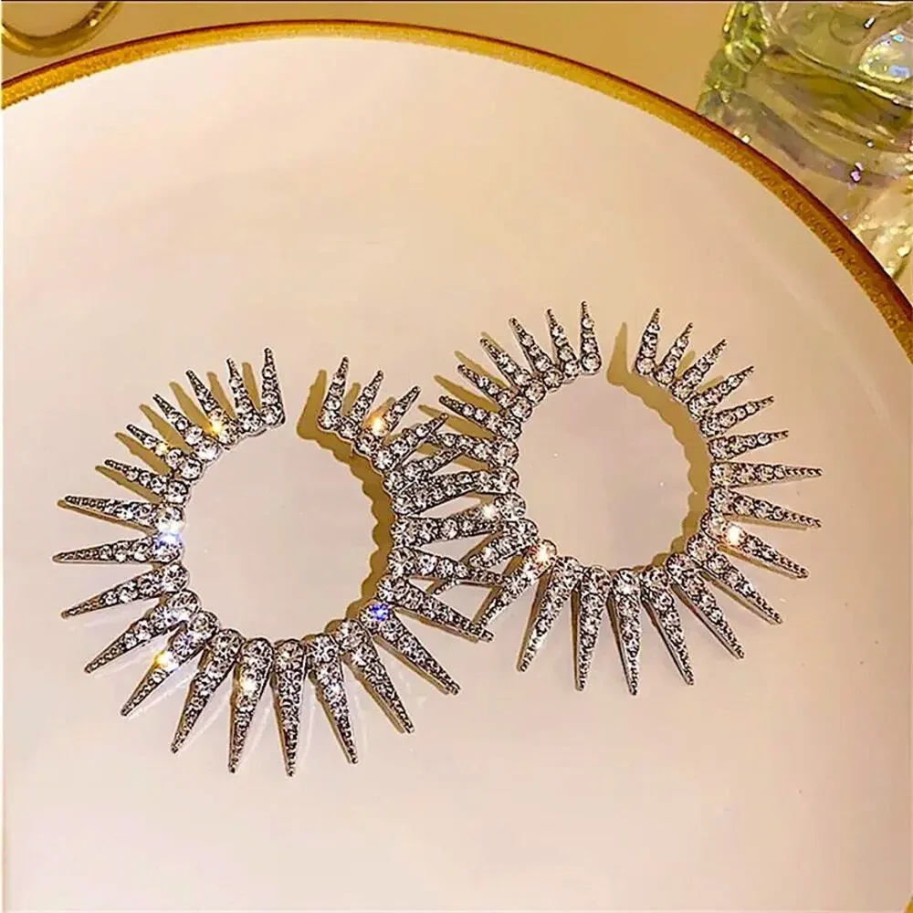 Exaggerated Spiked Zircon Earrings, Statement Silver Oversized Wedding